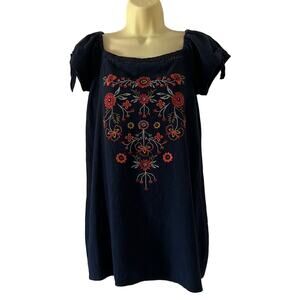 Hint of Mint Boho Navy Blue Embroidered Tunic Blouse Festival Summer